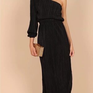 Petal & Pup Black One Shoulder Pleated Midi Dress XL Elegant Evening